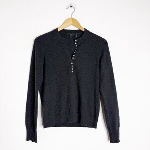 Theory 100% Cashmere Henley Sweater Charcoal Gray Button Neck Size Small
